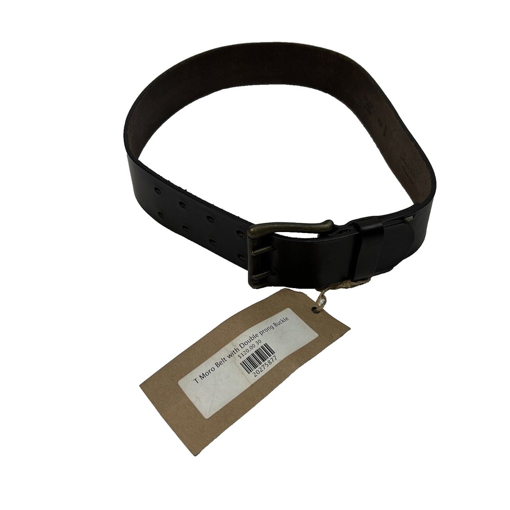 NWT Peter Nappi Brown T Moro Belt w/ Double Prong Buckle Leather Belt Size 30/75